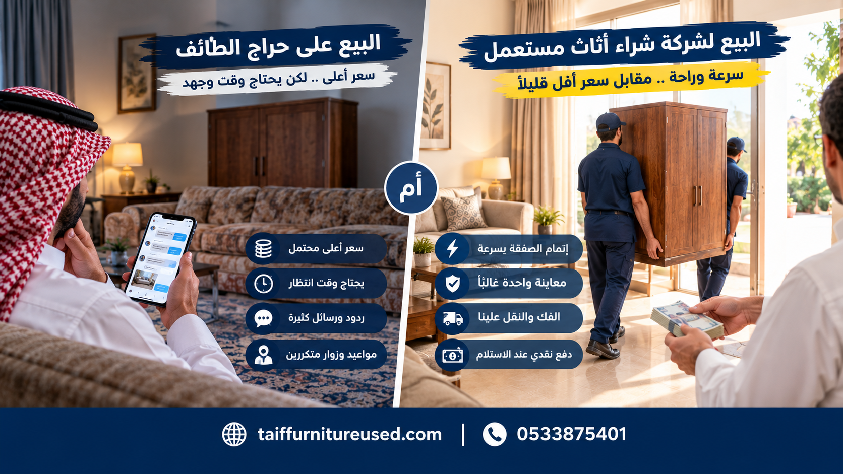 مقارنة بين البيع على حراج والبيع لشركة شراء أثاث مستعمل بالطائف